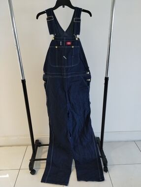 Dickies Denim Bib Overalls Men's Blue Workwear Carpenter Brass Buttons 34X32
